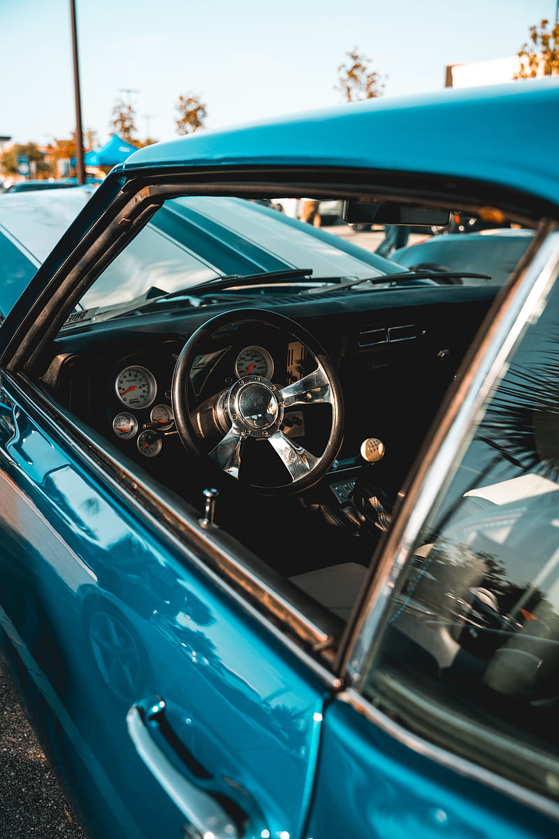 steering wheel, speedometer, interior, retro, car, HD phone wallpaper
