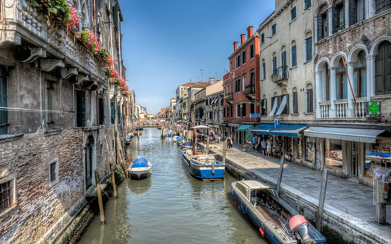 Venice, summer, Marinas, Canals, boats, Italy, HD wallpaper