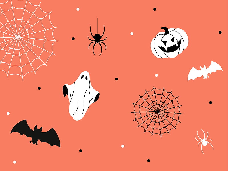 Texture, pattern, orange, ghost, bat, web, halloween, spider, pumpkin, HD wallpaper