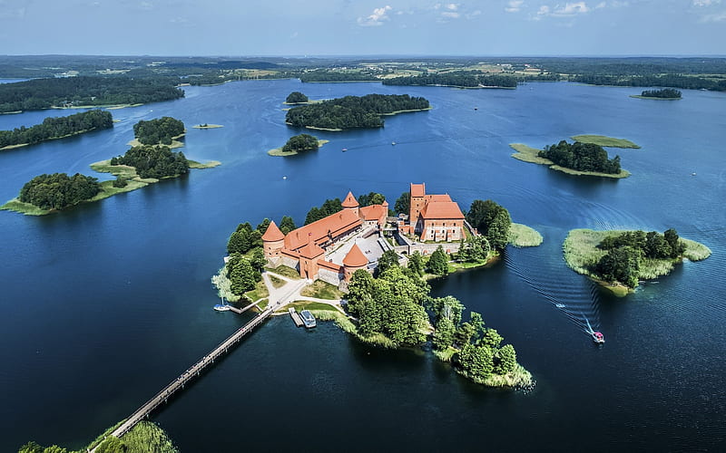 Trakai Castle, Lithuania, island, Lithuania, castle, lake, HD wallpaper