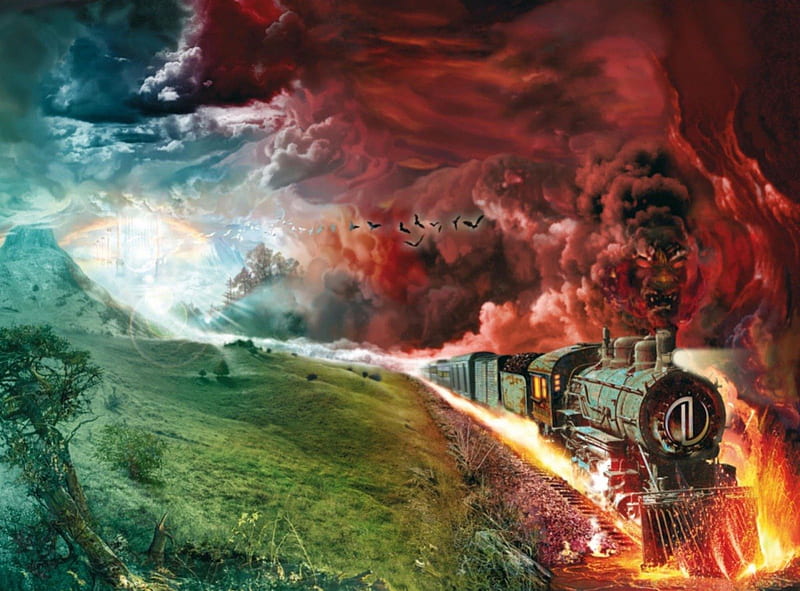ESCAPE FROM HADES, hades, transport, trains, hell, horror, fire, speed, fantasy, smoke, escapes, abomination, HD wallpaper