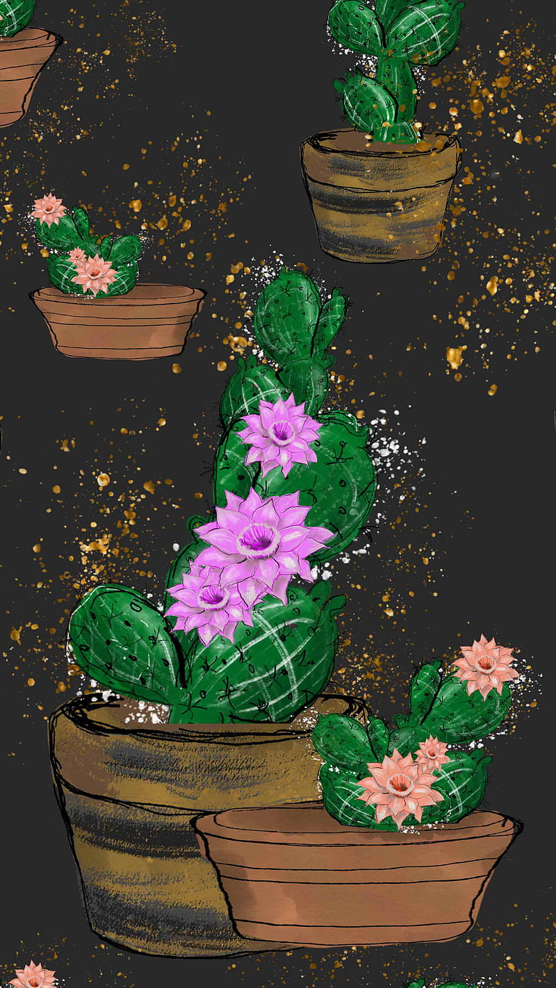 Art o, cactus, dibujo, flor, florales, iphone, planta, samsung, tableta,  Fondo de pantalla de teléfono HD | Peakpx