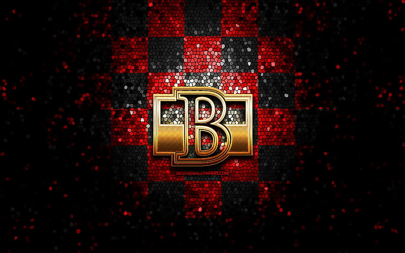 Belleville Senators, glitter logo, AHL, red black checkered background, USA, american hockey team, Belleville Senators logo, mosaic art, hockey, America, HD wallpaper