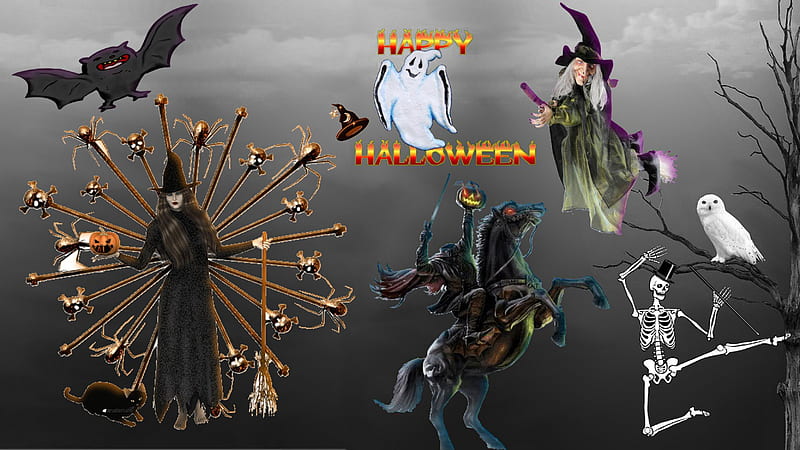 Happy Halloween, witch, collage, frighten, halloween, HD wallpaper
