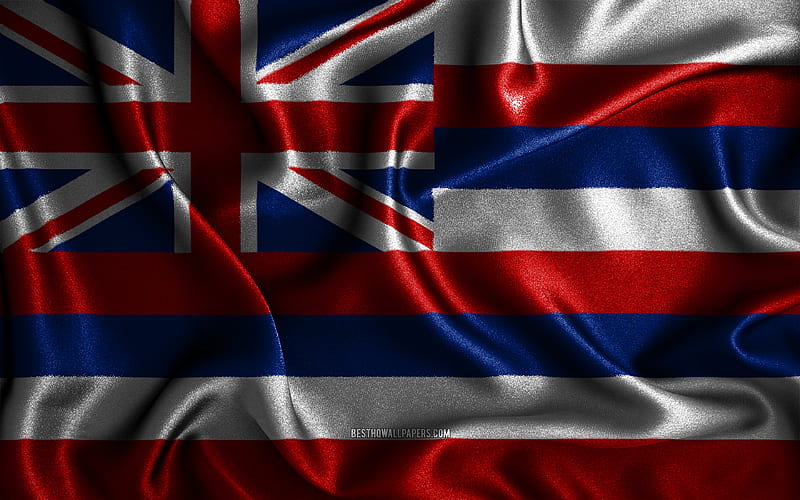 Hawaii flag silk wavy flags, german states, USA, Flag of Hawaii, fabric flags, 3D art, Hawaii, United States of America, Hawaii 3D flag, US states, HD wallpaper