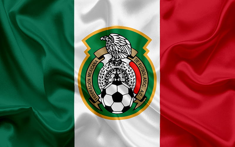Mexico national football team, logo, emblem, flag of Mexico, football federation, World Championship, football, silk texture, HD wallpaper