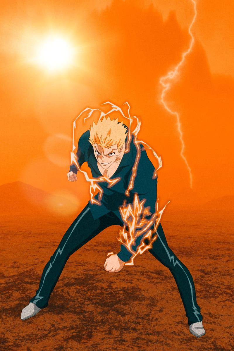 Anime character with lightning powers in casual outfit on Craiyon