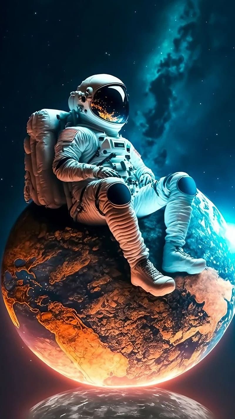 Astronaut Sitting On Earth, astronaut, space, HD phone wallpaper
