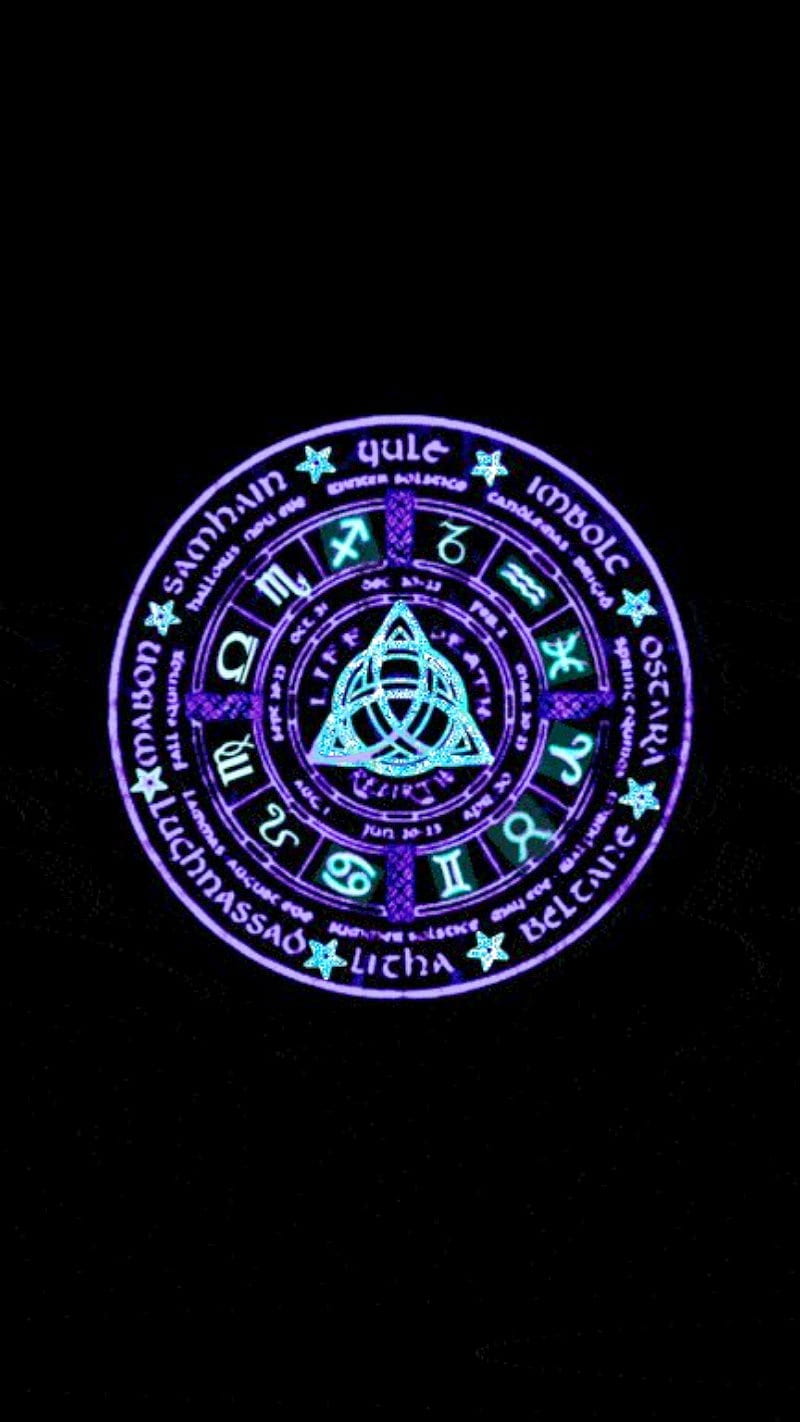 Purple wheel, cyan, pagan, sabbats, wheeloftheyear, wiccan, witch, HD phone wallpaper