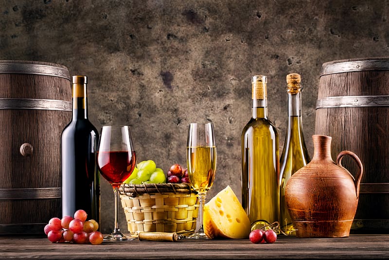 Food, Grapes, Still Life, Glass, Bottle, Oil, Barrel, Wine, HD wallpaper