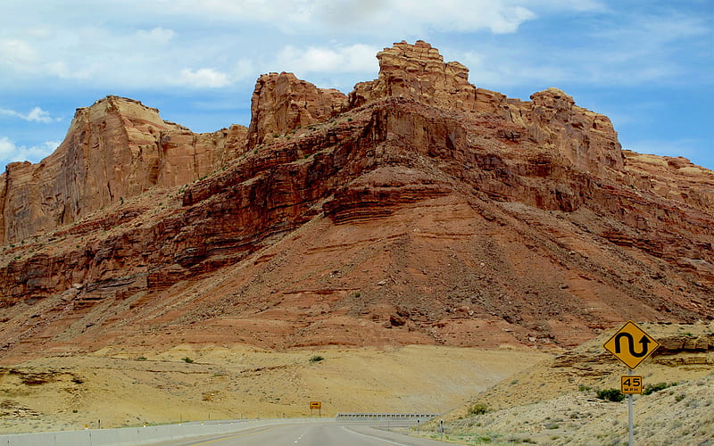 Time To Turn, mountain, butte, desert, bluff, desert highway, mesa, southwest, HD wallpaper