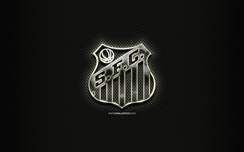 Santos FC, glass logo, black rhombic background, Brazilian Seria A, soccer, brazilian football club, creative, Santos logo, football, SFC, Brazil, HD wallpaper