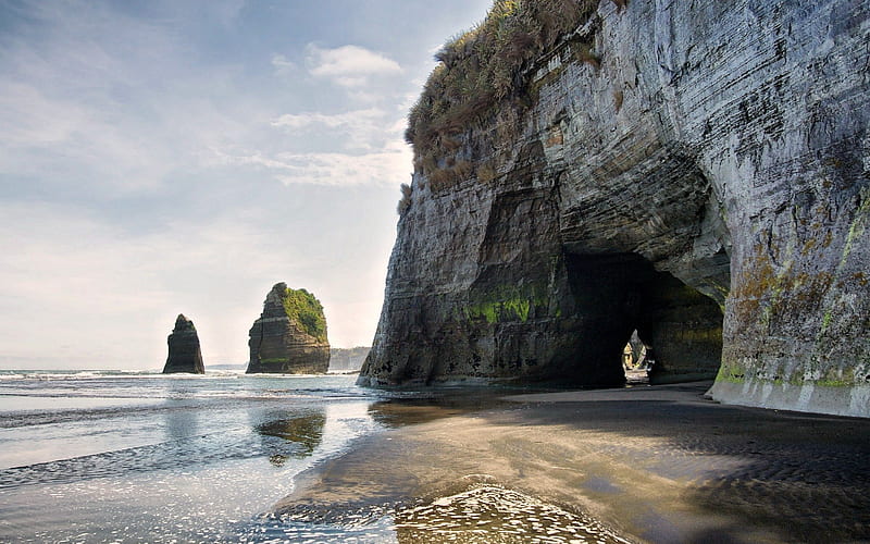 The Three Sisters, New Zealand, New Zealand, beach, Rocks, Nature, HD wallpaper
