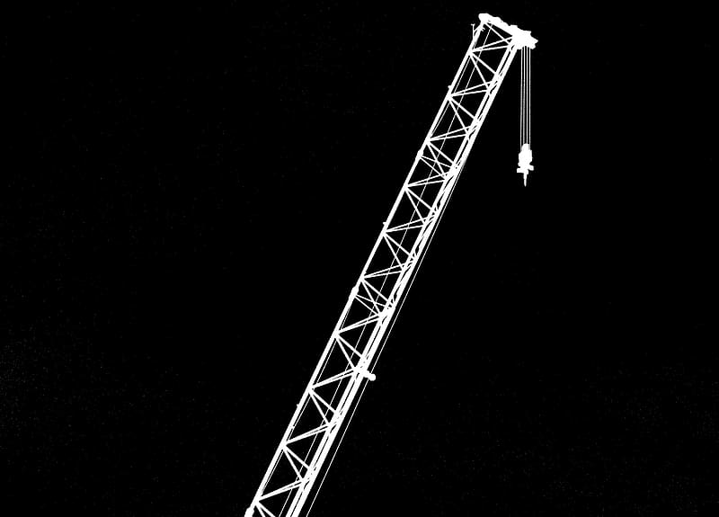 crane, construction, black and white, HD wallpaper
