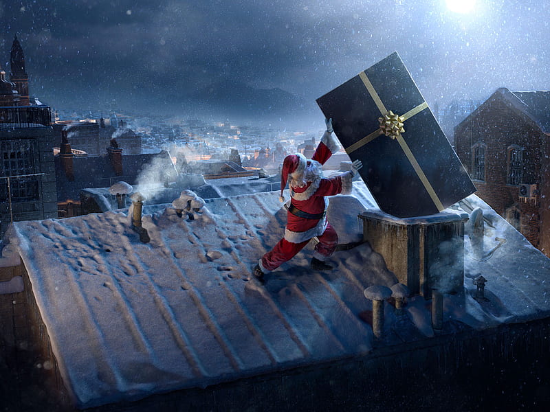 Santa Claus Chimne Present Delivery, santa-claus, christmas, celebrations, gift, behance, HD wallpaper