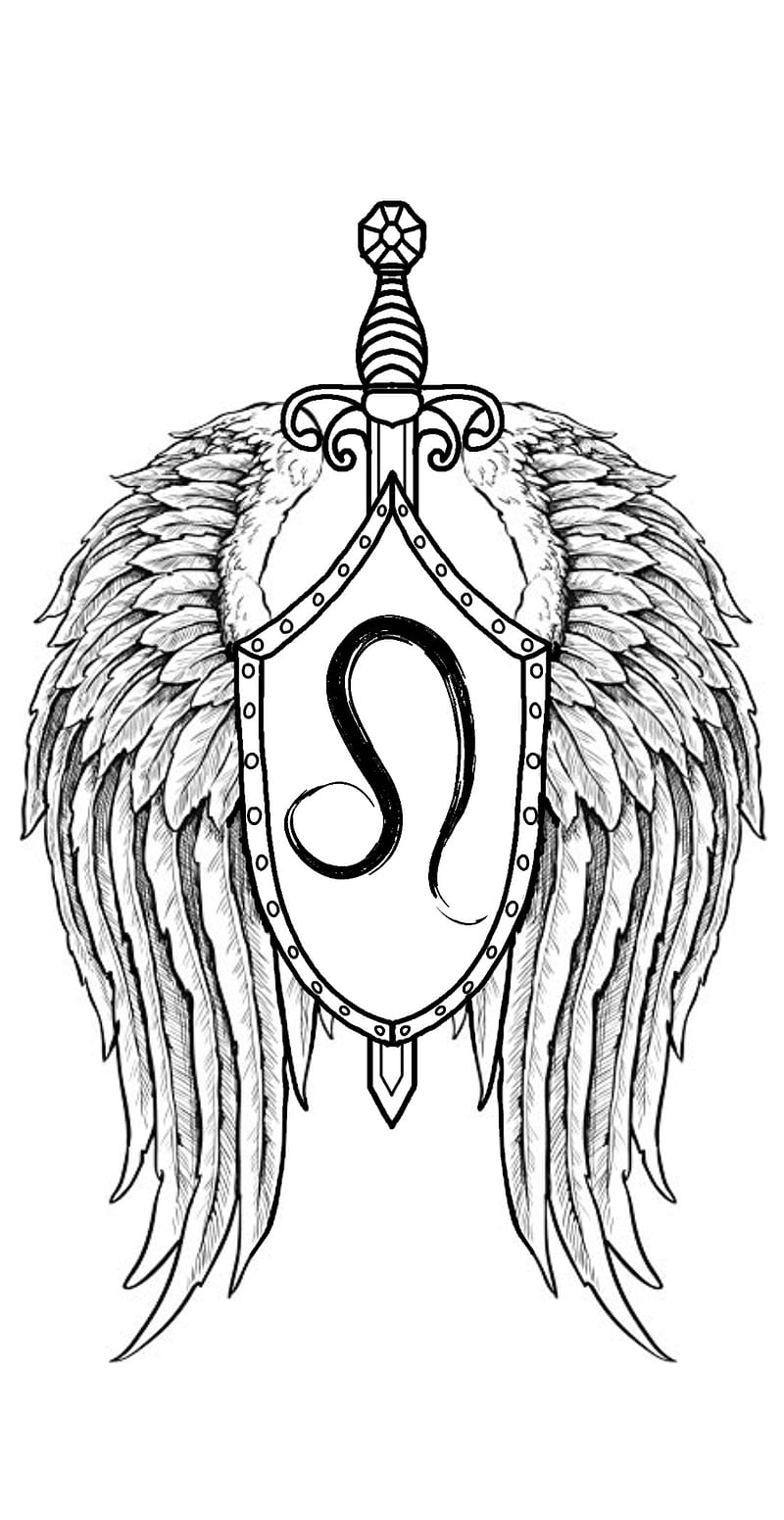 Paladin, angel wings, angelic, bonito, leo, meaningful, shield, sword, zodiac, HD phone wallpaper