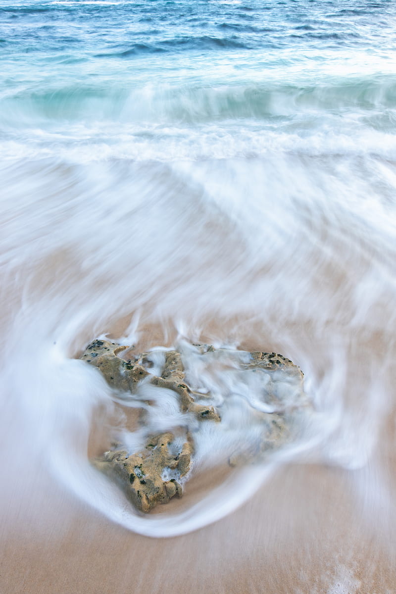 beach, stone, waves, sea, HD phone wallpaper