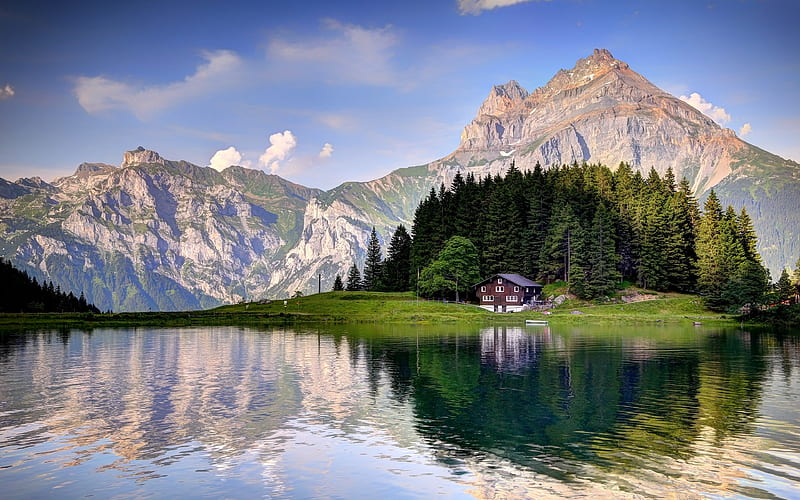 Swiss Alps Lake House 2020 Scenery graphy, HD wallpaper