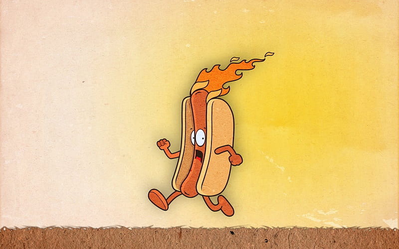 flaming hotdog, sausage, flame, hotdog, bun, HD wallpaper