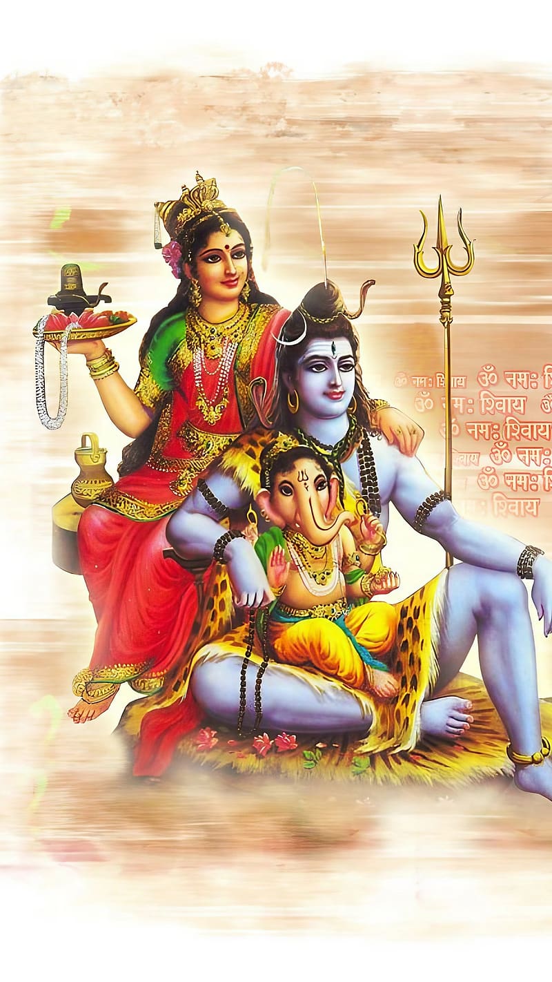 Shiv Parvati Ganesh, ganesh ji, lord, god, HD phone wallpaper