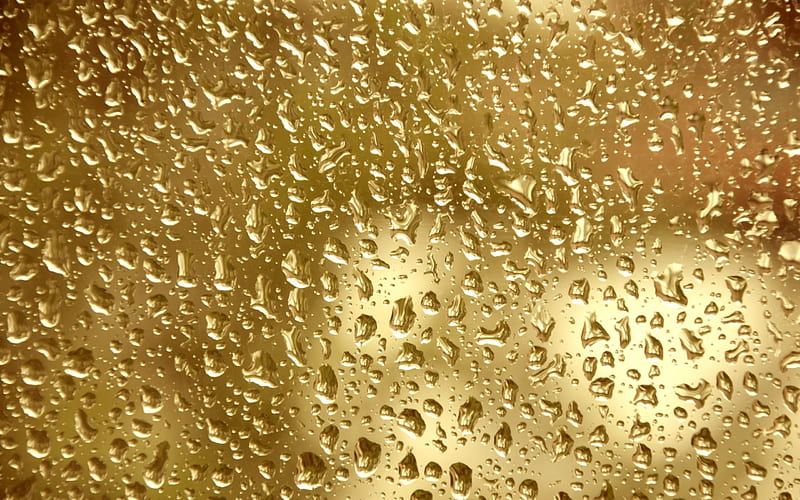 Water drops, glass, window, golden, texture, yellow, HD wallpaper