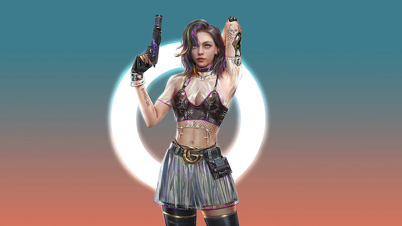 Scifi Cyber Girl With Gun, scifi, cyberpunk, artist, artwork, digital-art, artstation, HD wallpaper