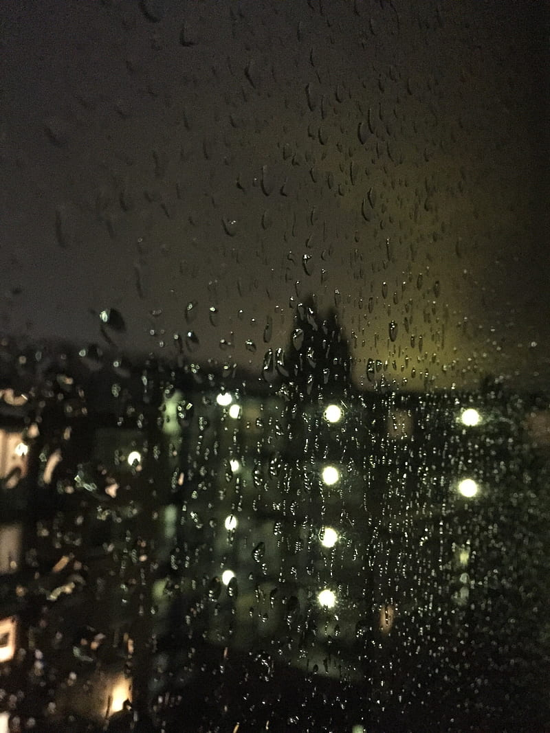 rainy balcony, city, lights, no effects, HD phone wallpaper