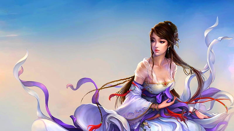 Lavender Princess, outfit, color, lavender, chinese, princess, HD wallpaper