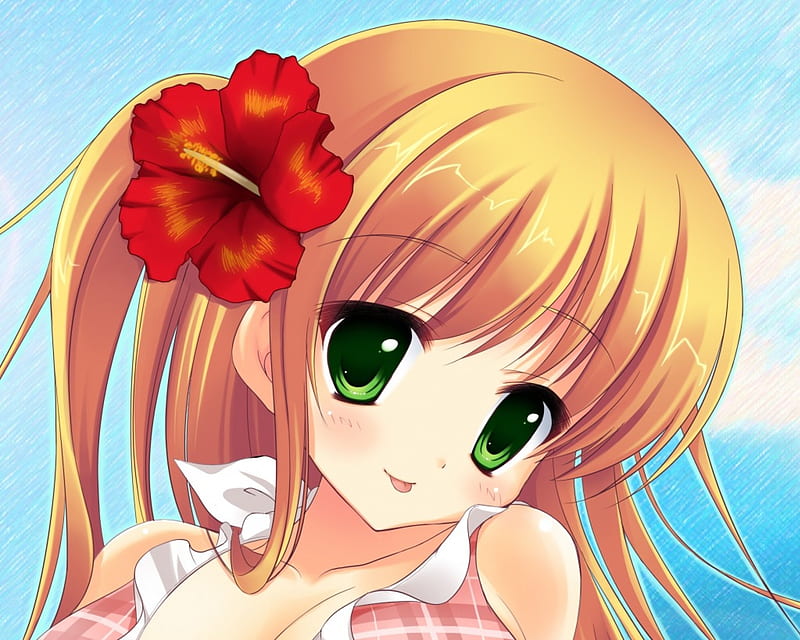 Green Eyes, blond hibiscus, bonito, adorable, floral, blossom, anime, beauty, anime girl, long hair, female, blonde, blonde hair, blond hair, cute, kawaii, girl, flower, lady, maiden, HD wallpaper Green Eyes, blond hibiscus, bonito, adorable, floral, blossom, anime, beauty, anime girl, long hair, female, blonde, blonde hair, blond hair, cute, kawaii, girl, flower, lady, maiden, HD wallpaper