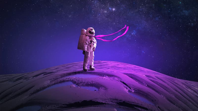 Astronaut in lone planet, space art, HD wallpaper