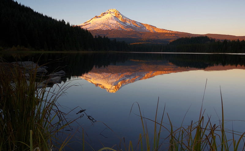 Mt. Hood/Trillium Lake, Oregon, Lake, Mountains, Nature, Sunset, HD wallpaper