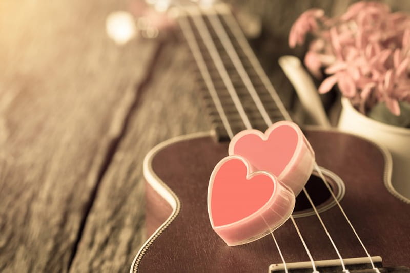 guitar, romantic, love, heart, vintage, HD wallpaper
