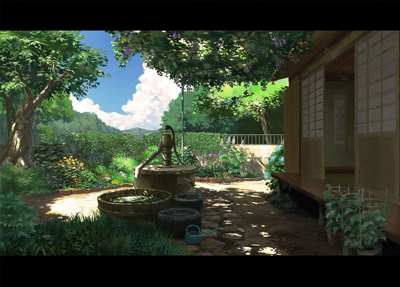backyard, garden, anime other, HD wallpaper