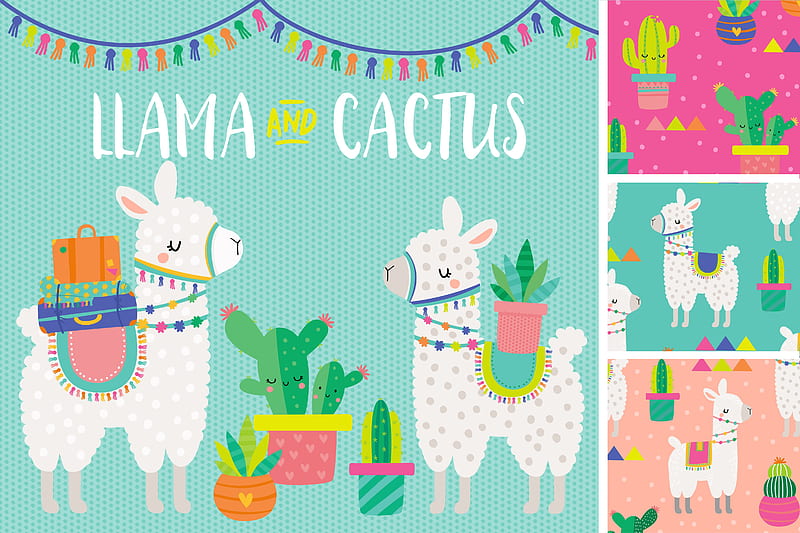 LLAMA AND CACTUS, catus, llama, HD wallpaper
