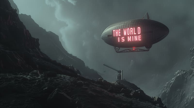 The World Is Mine, typography, futuristic, quotes, blimps, quote, HD wallpaper