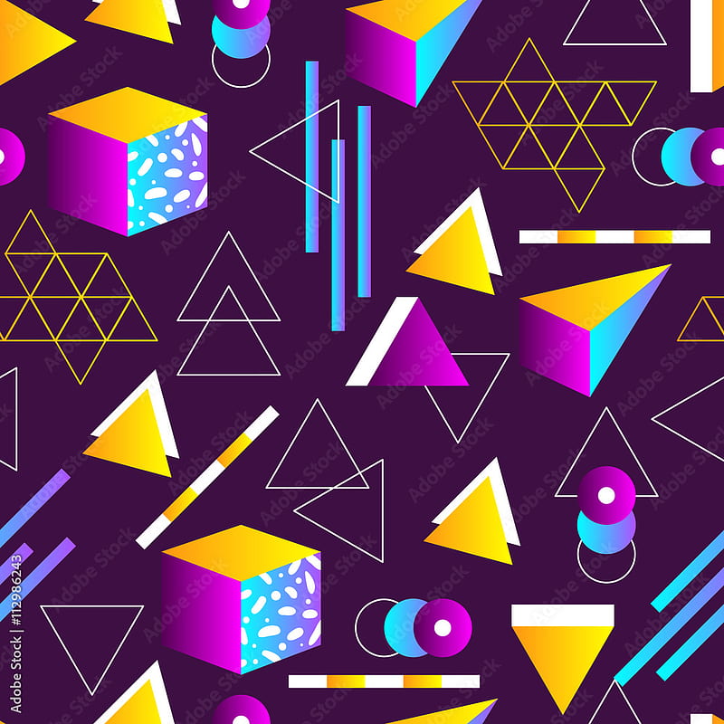 Background In The Style Of The 80s With Multicolored Geometric Shapes On  The Black Background 80s 90s 1980s Background Image And Wallpaper for  Free Download