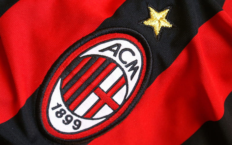 AC Milan, emblem, Italian football club, logo on the T-shirt, red black lines, Serie A, Italy, HD wallpaper