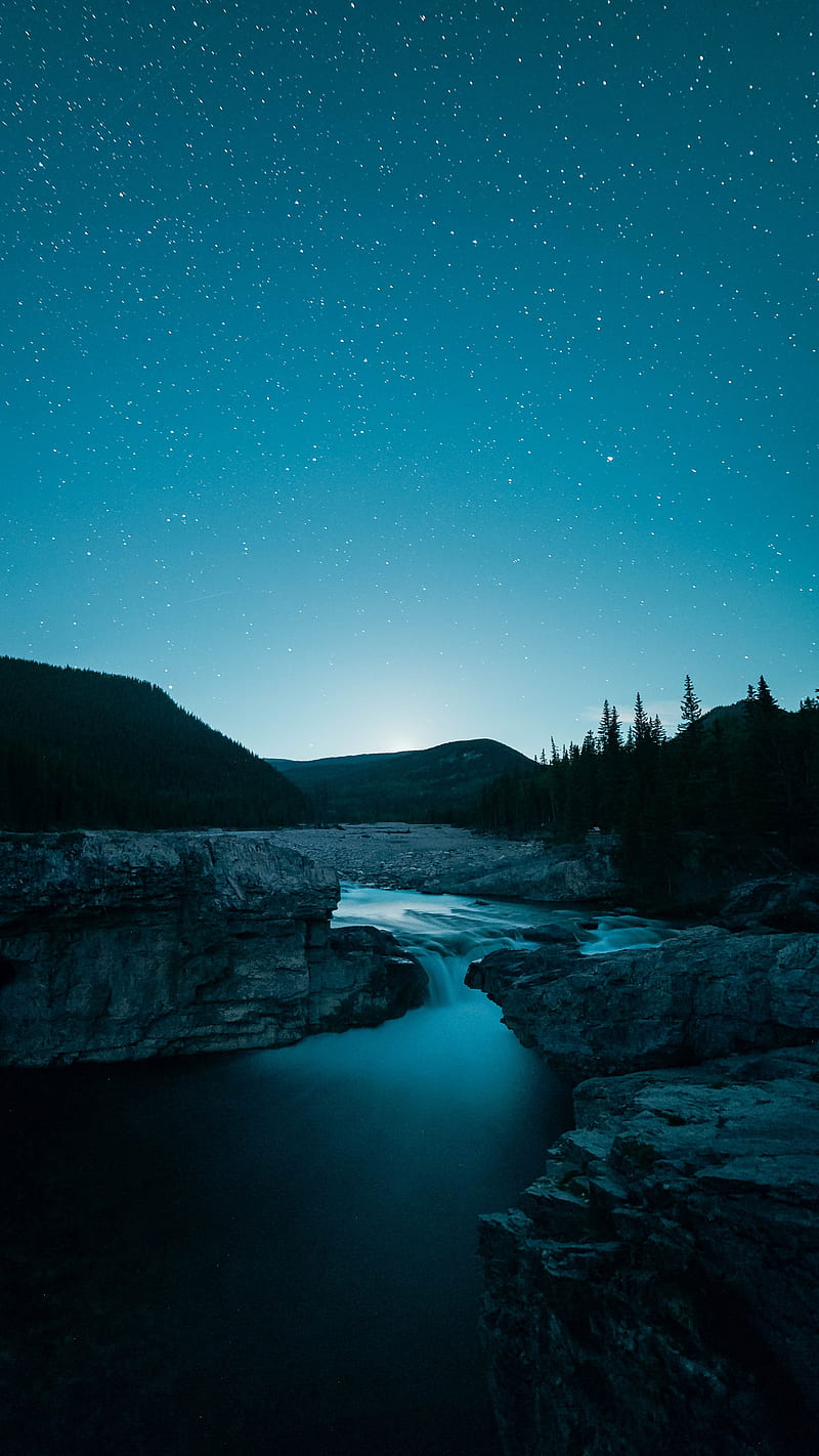 Elbow Falls, 5a5630r63, deviantoptiks, night, river, sky, starry, stars, HD phone wallpaper