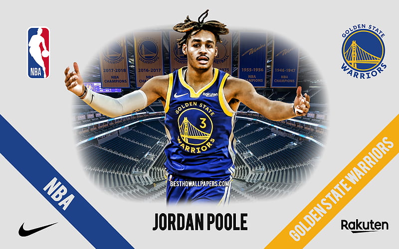 Jordan Poole, Golden State Warriors, American Basketball Player, NBA, portrait, USA, basketball, Chase Center, Golden State Warriors logo, HD wallpaper