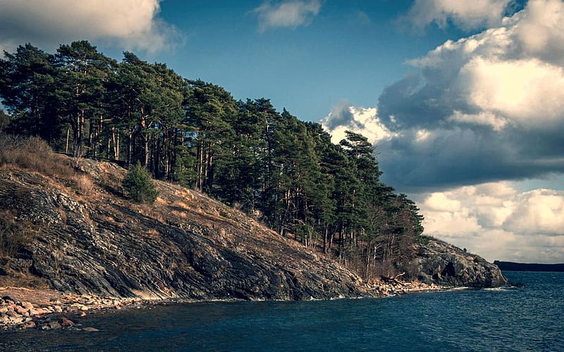 Beautiful cliffs in Kolmarden, Sweden, baltic, sea, sky, coast, clouds, HD wallpaper