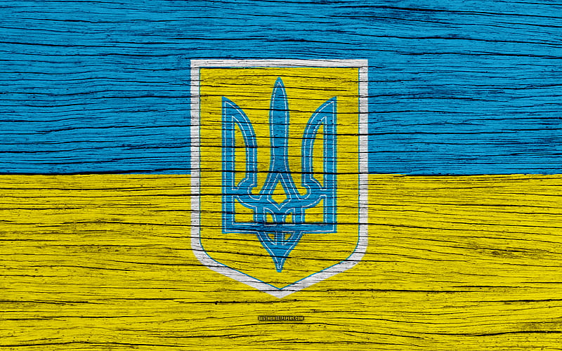 Ukrainian flag, emblem of Ukraine Flag of Ukraine, Europe, wooden texture, national symbols, art, Ukraine, HD wallpaper