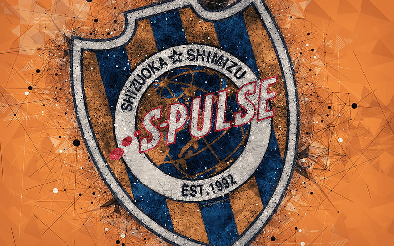 Shimizu S-Pulse Japanese football club, creative geometric art, logo, mosaic, orange abstract background, J-League, Shizuoka, japan, J1 League, football, HD wallpaper