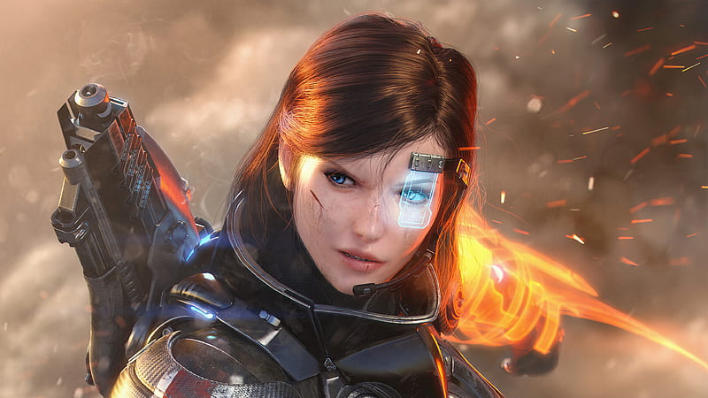 Sci Fi, Women Warrior, Woman Warrior, Girl, Blue Eyes, Weapon, Red Hair, HD wallpaper
