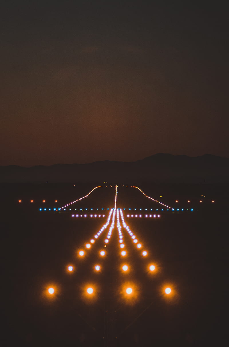 runway, lighting, darkness, sky, HD phone wallpaper