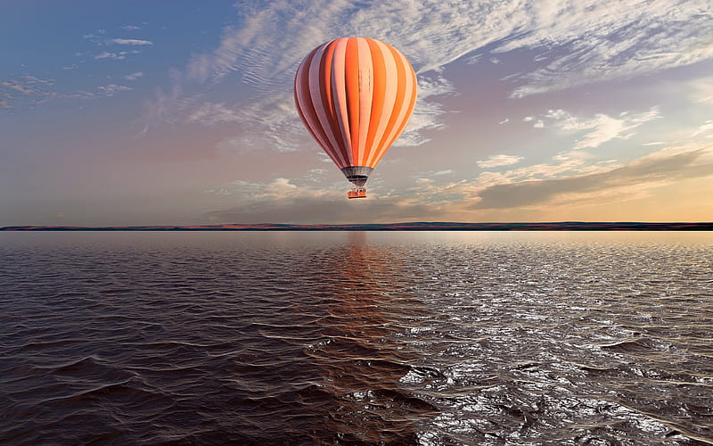 Hot Air Balloon Outdoor Sport Lake Nature Scenery, HD wallpaper