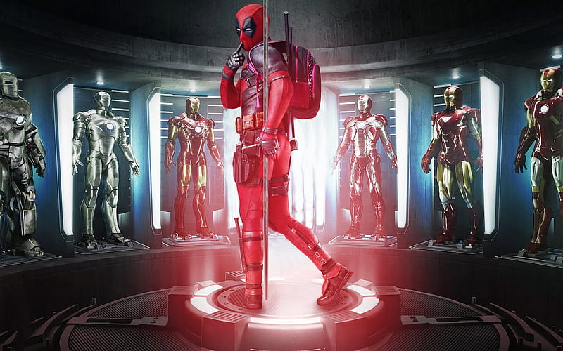 Deadpool, Iron man, Superheroes, costumes, HD wallpaper