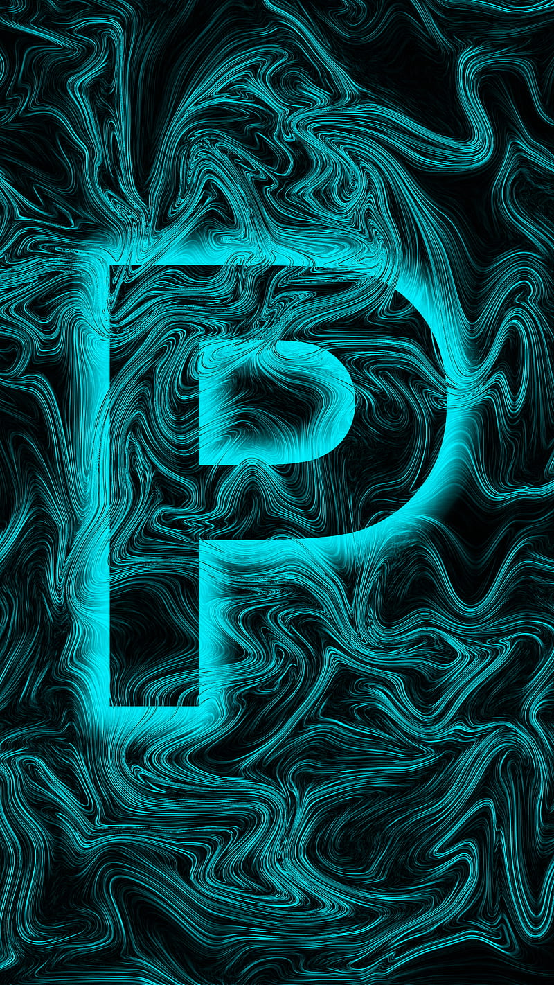Letter P blue abstract, colors, flow, glow, letter P, lines, mix, HD phone wallpaper