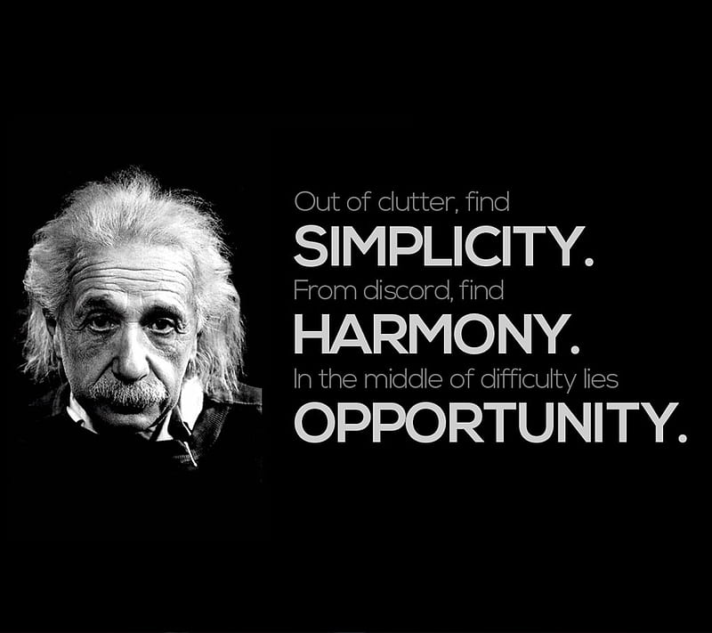Albert Einstein, harmony, opportunity, simplicity, text, HD wallpaper