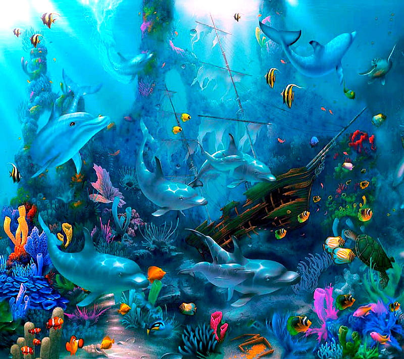 Underwater Delfine, HD wallpaper