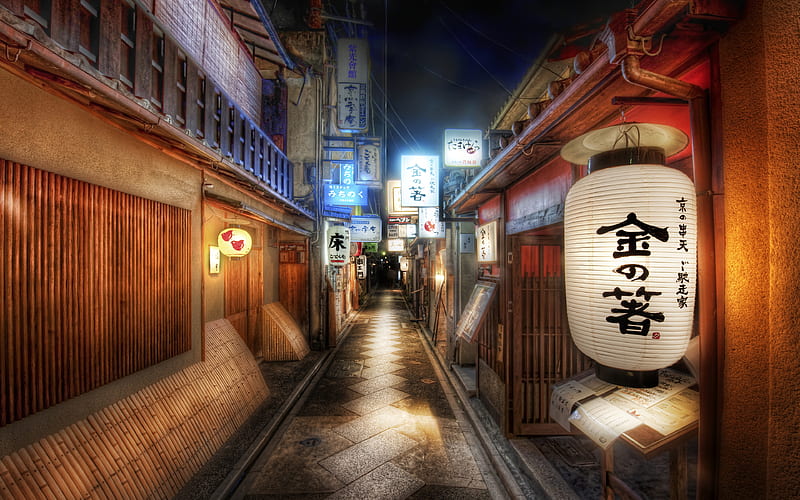 Kyoto street, Japanese lantern, night, Honshu Island, Kansai, japan, Asia, HD wallpaper